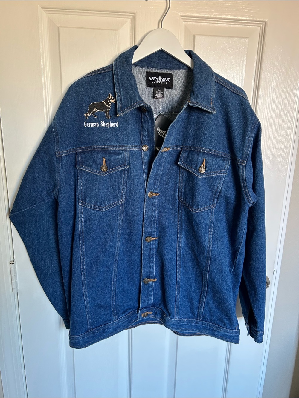 Men's Blue Denim Jacket with German Shepherd Embroidery